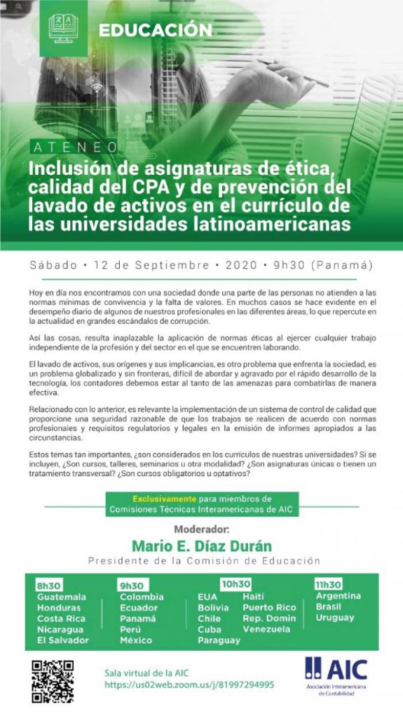 Inclusión de asignaturas de ética, calidade de CPA y de prevención del lavado de activos en el currículo de las universidades latinoamericanas