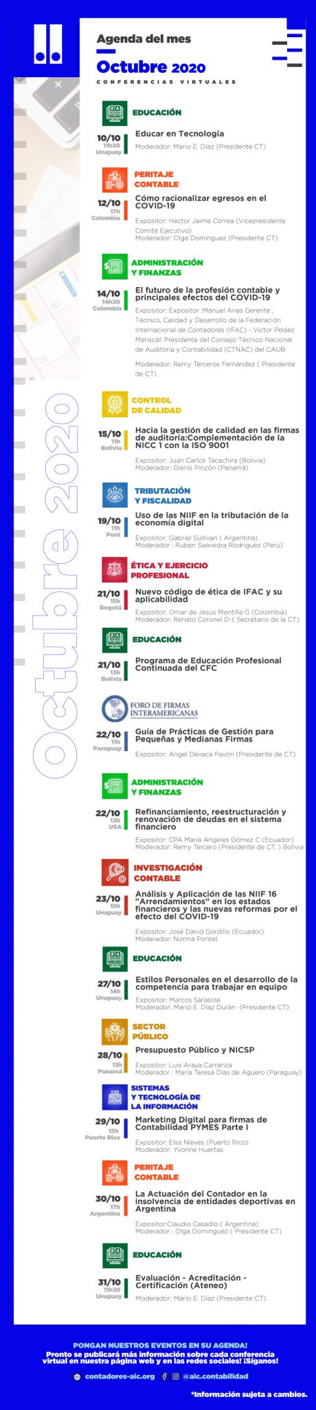 Agenda del mes - Octuber 2020 - Conferencias Virtuales